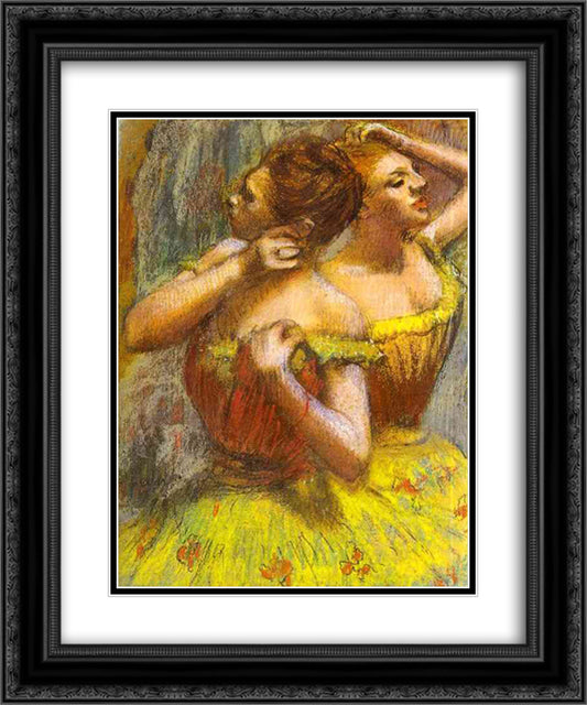 Two Dancers (pastel on paper) 20x24 Black Ornate Wood Framed Art Print Poster with Double Matting by Degas, Edgar