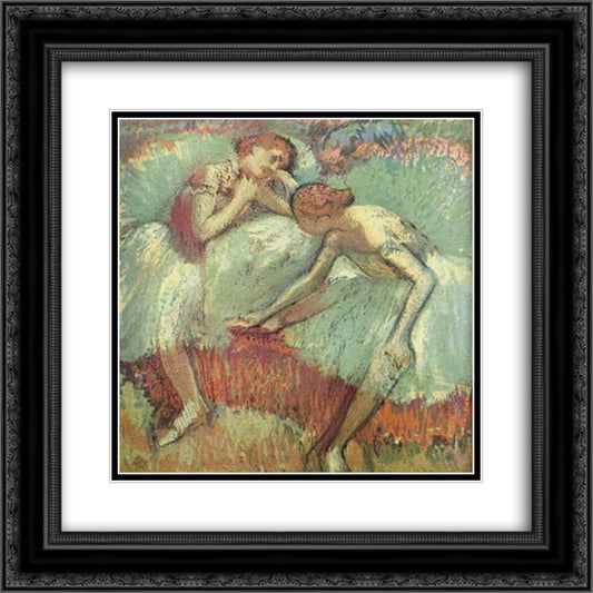 Two Dancers at Rest (Dancers in Blue) 20x20 Black Ornate Wood Framed Art Print Poster with Double Matting by Degas, Edgar