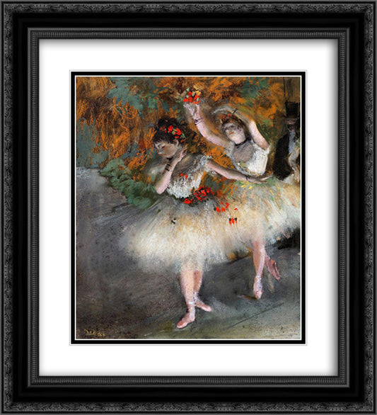 Two Dancers Entering the Stage 20x22 Black Ornate Wood Framed Art Print Poster with Double Matting by Degas, Edgar