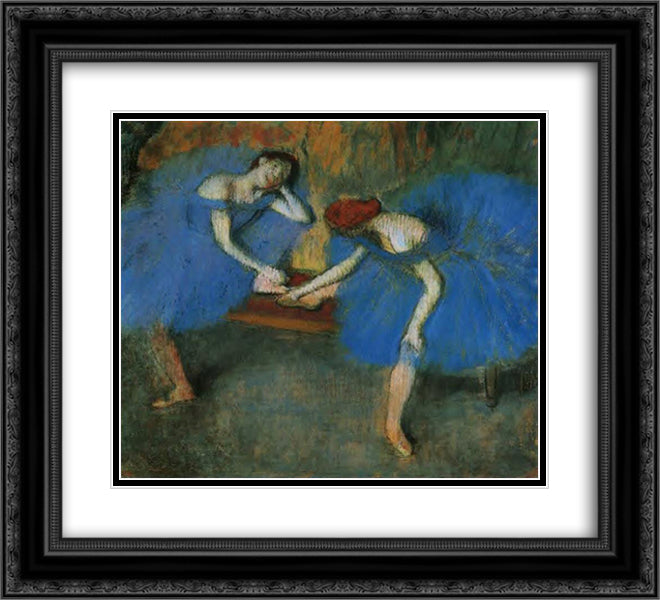 Two Dancers in Blue 22x20 Black Ornate Wood Framed Art Print Poster with Double Matting by Degas, Edgar