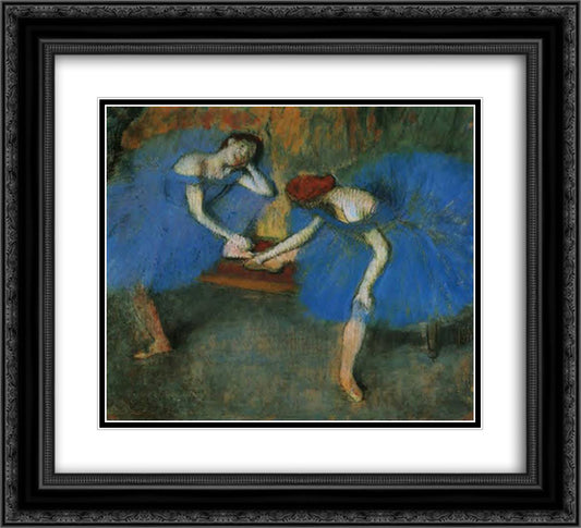 Two Dancers in Blue 22x20 Black Ornate Wood Framed Art Print Poster with Double Matting by Degas, Edgar