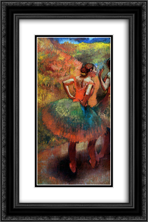 Two Dancers in Green Skirts, Landscape Scener 16x24 Black Ornate Wood Framed Art Print Poster with Double Matting by Degas, Edgar
