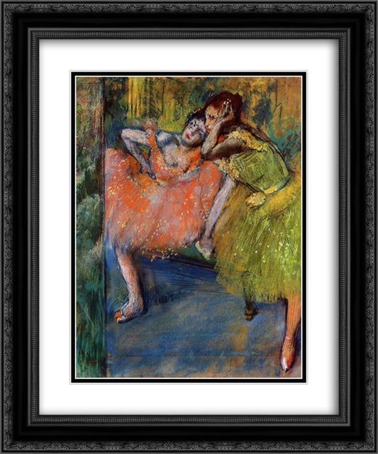 Two Dancers in the Foyer 20x24 Black Ornate Wood Framed Art Print Poster with Double Matting by Degas, Edgar