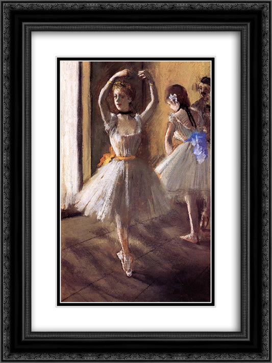 Two Dancers in the Studio (Dance School) 18x24 Black Ornate Wood Framed Art Print Poster with Double Matting by Degas, Edgar