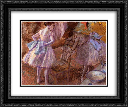 Two Dancers in Their Dressing Room 24x20 Black Ornate Wood Framed Art Print Poster with Double Matting by Degas, Edgar