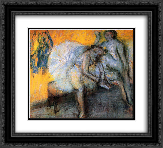 Two Dancers in Yellow and Pink 22x20 Black Ornate Wood Framed Art Print Poster with Double Matting by Degas, Edgar