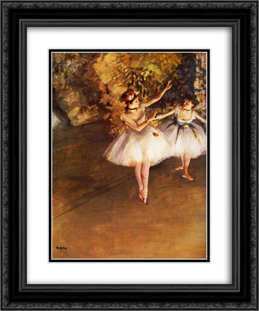 Two Dancers on Stage 20x24 Black Ornate Wood Framed Art Print Poster with Double Matting by Degas, Edgar