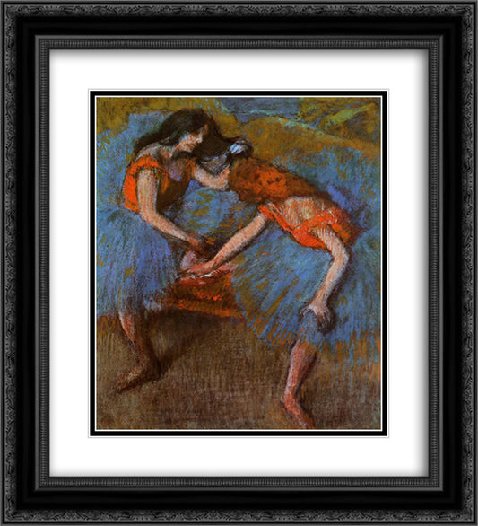 Two Dancers with Yellow Corsages 20x22 Black Ornate Wood Framed Art Print Poster with Double Matting by Degas, Edgar