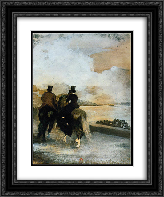 Two Riders by a Lake 20x24 Black Ornate Wood Framed Art Print Poster with Double Matting by Degas, Edgar
