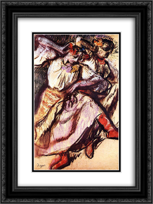 Two Russian Dancers 18x24 Black Ornate Wood Framed Art Print Poster with Double Matting by Degas, Edgar