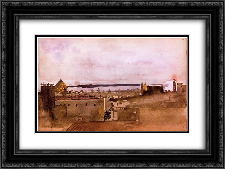 View of Naples 24x18 Black Ornate Wood Framed Art Print Poster with Double Matting by Degas, Edgar