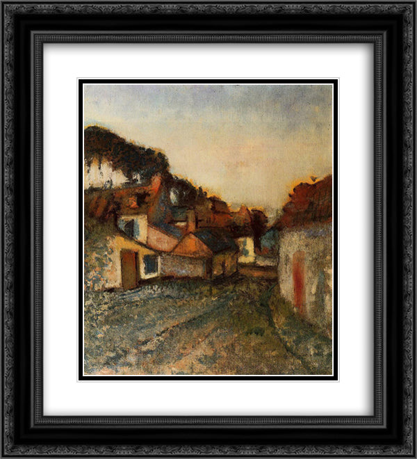Village Street 20x22 Black Ornate Wood Framed Art Print Poster with Double Matting by Degas, Edgar