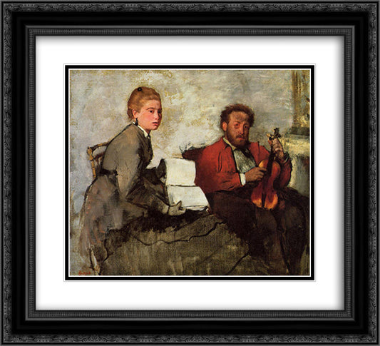 Violinist and Young Woman 22x20 Black Ornate Wood Framed Art Print Poster with Double Matting by Degas, Edgar