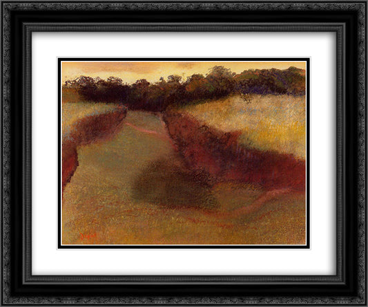 Wheatfield and Line of Trees 24x20 Black Ornate Wood Framed Art Print Poster with Double Matting by Degas, Edgar
