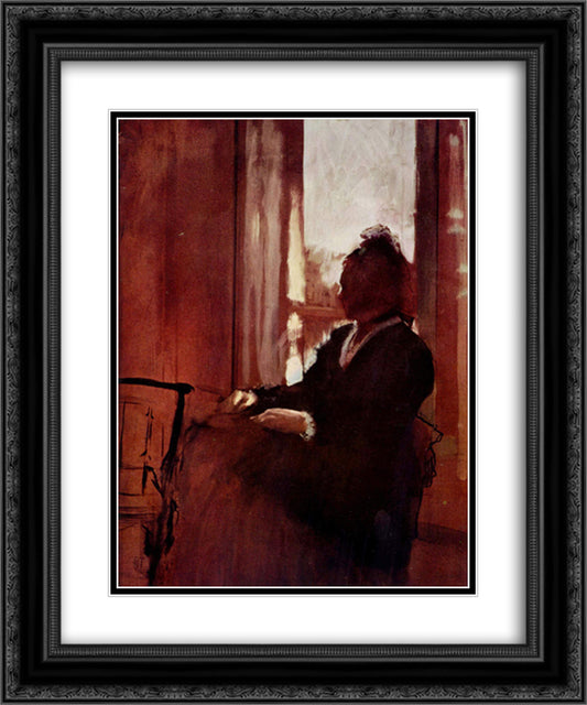 Woman at a Window 20x24 Black Ornate Wood Framed Art Print Poster with Double Matting by Degas, Edgar