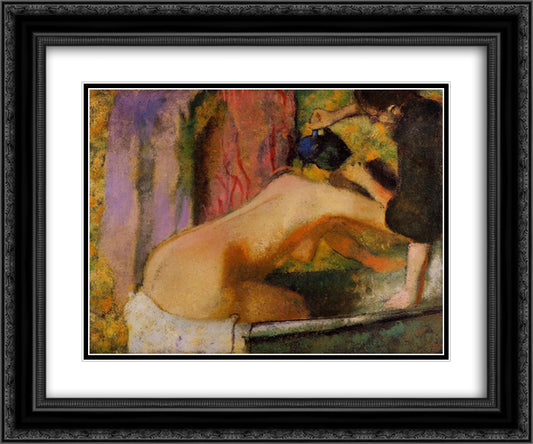 Woman at Her Bath 24x20 Black Ornate Wood Framed Art Print Poster with Double Matting by Degas, Edgar