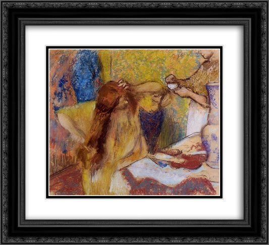 Woman at Her Toilette 22x20 Black Ornate Wood Framed Art Print Poster with Double Matting by Degas, Edgar
