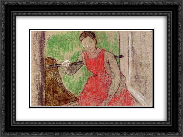 Woman at the Window 24x18 Black Ornate Wood Framed Art Print Poster with Double Matting by Degas, Edgar