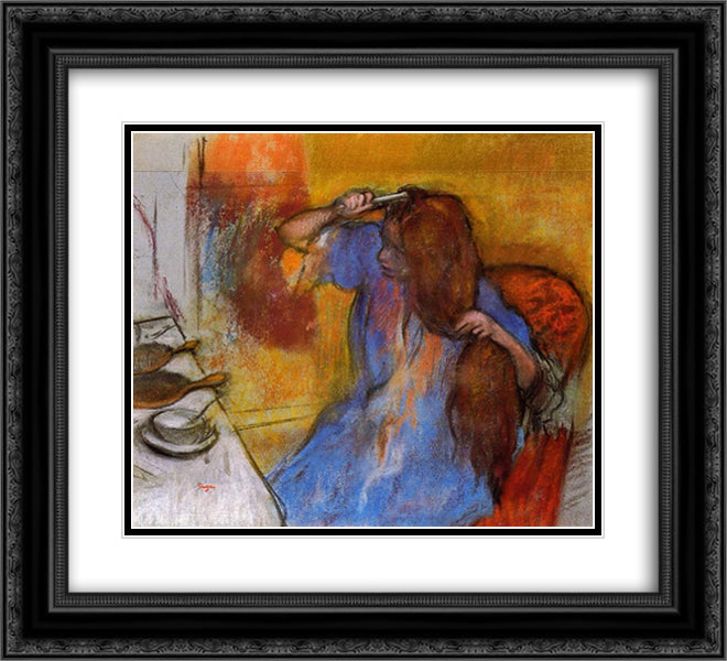 Woman Brushing Her Hair 22x20 Black Ornate Wood Framed Art Print Poster with Double Matting by Degas, Edgar