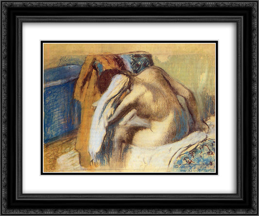 Woman Drying Her Hair 24x20 Black Ornate Wood Framed Art Print Poster with Double Matting by Degas, Edgar
