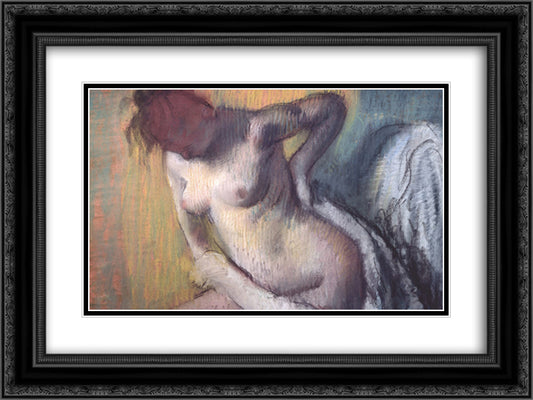 Woman Drying Herself 24x18 Black Ornate Wood Framed Art Print Poster with Double Matting by Degas, Edgar