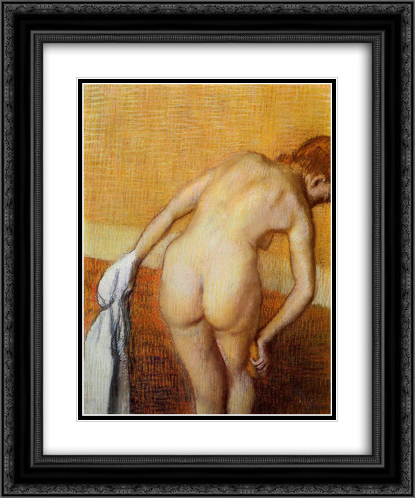 Woman Having a Bath 20x24 Black Ornate Wood Framed Art Print Poster with Double Matting by Degas, Edgar