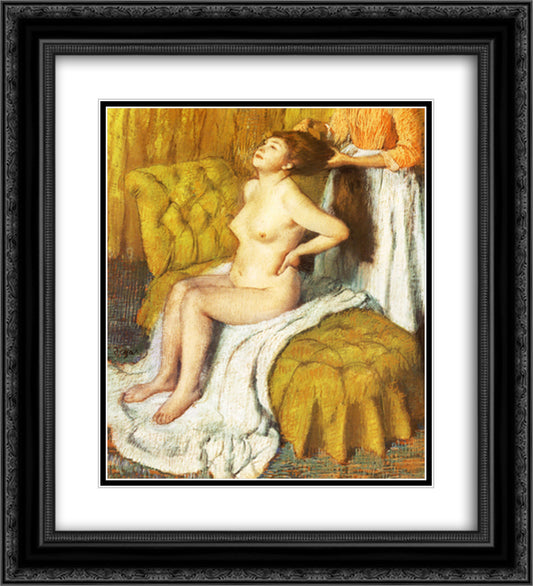 Woman Having Her Hair Combed 20x22 Black Ornate Wood Framed Art Print Poster with Double Matting by Degas, Edgar