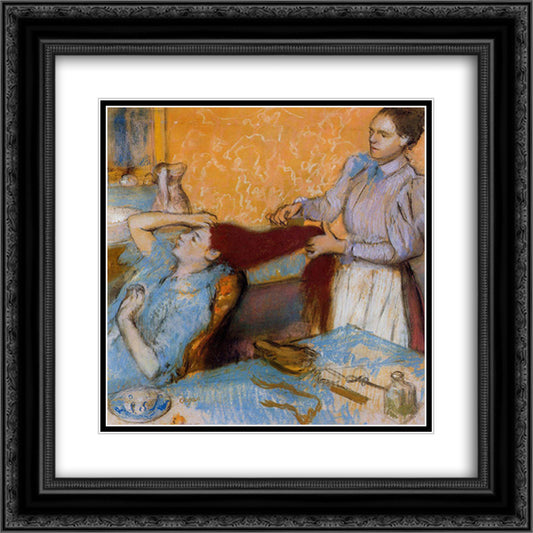 Woman Having Her Hair Combed 20x20 Black Ornate Wood Framed Art Print Poster with Double Matting by Degas, Edgar