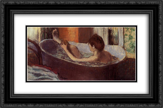 Woman in a Bath Sponging Her Leg 24x16 Black Ornate Wood Framed Art Print Poster with Double Matting by Degas, Edgar