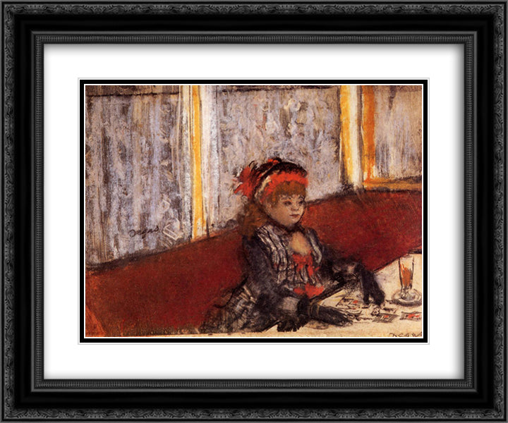 Woman in a Cafe 24x20 Black Ornate Wood Framed Art Print Poster with Double Matting by Degas, Edgar