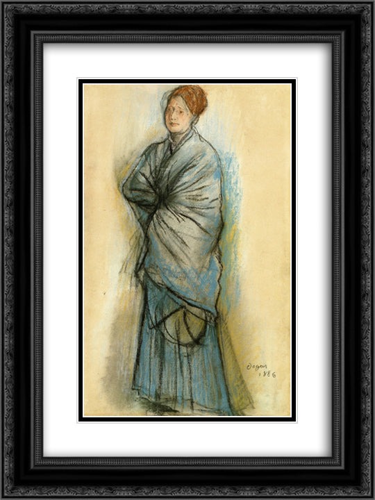 Woman in Blue (Portrait of Mlle. Helene Rouart) 18x24 Black Ornate Wood Framed Art Print Poster with Double Matting by Degas, Edgar