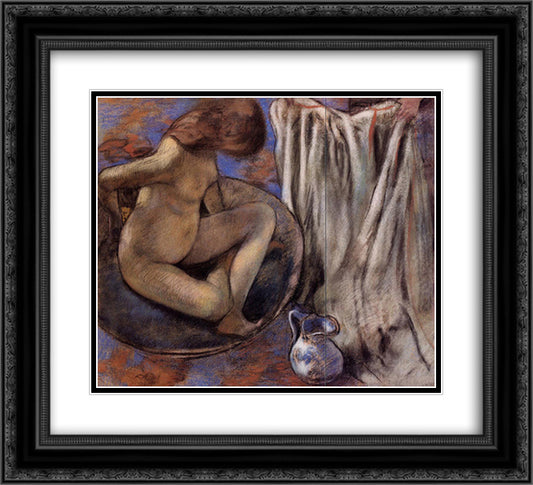 Woman in the Tub 22x20 Black Ornate Wood Framed Art Print Poster with Double Matting by Degas, Edgar