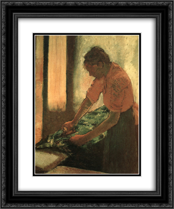 Woman Ironing 20x24 Black Ornate Wood Framed Art Print Poster with Double Matting by Degas, Edgar