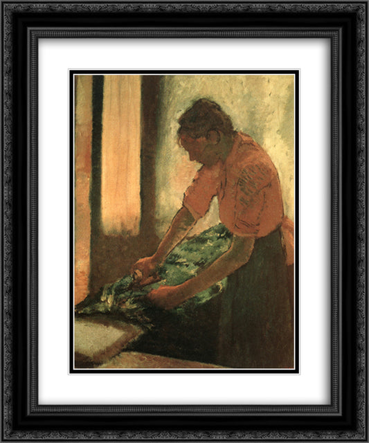 Woman Ironing 20x24 Black Ornate Wood Framed Art Print Poster with Double Matting by Degas, Edgar