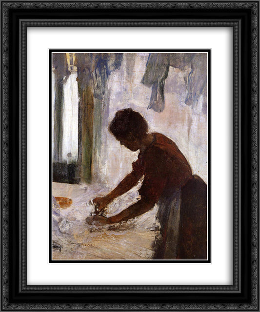 Woman Ironing (Silhouette) 20x24 Black Ornate Wood Framed Art Print Poster with Double Matting by Degas, Edgar