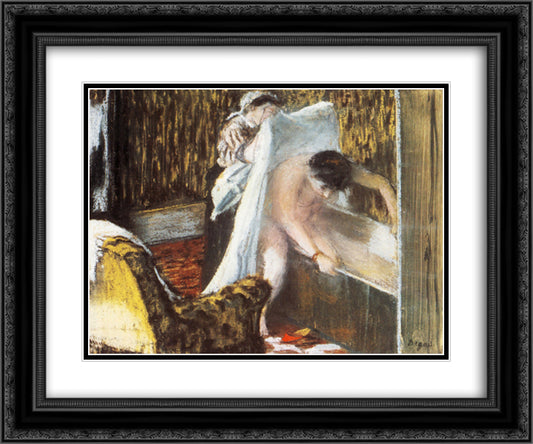 Woman Leaving Her Bath 24x20 Black Ornate Wood Framed Art Print Poster with Double Matting by Degas, Edgar