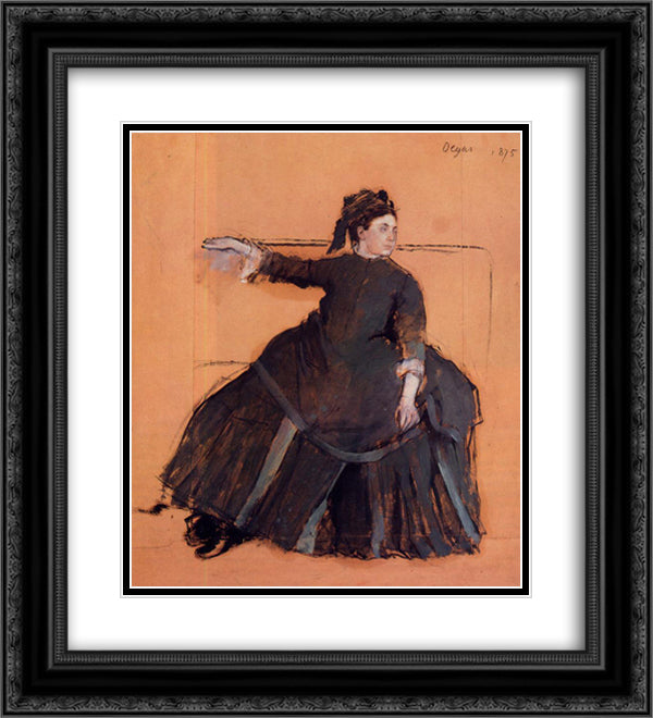 Woman on a Sofa 20x22 Black Ornate Wood Framed Art Print Poster with Double Matting by Degas, Edgar