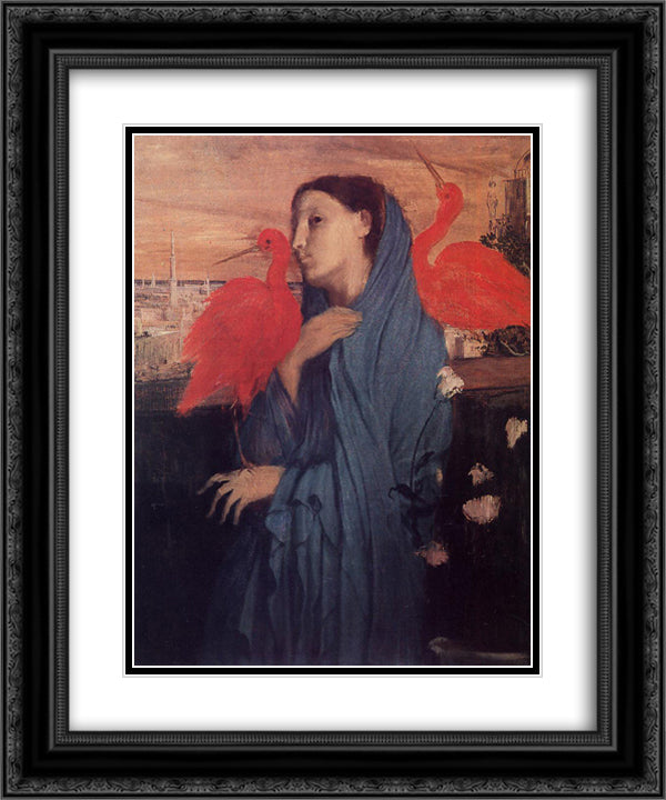Woman on a Terrace (Young Woman and Ibis) 20x24 Black Ornate Wood Framed Art Print Poster with Double Matting by Degas, Edgar