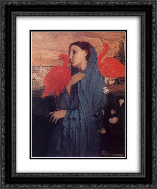 Woman on a Terrace (Young Woman and Ibis) 20x24 Black Ornate Wood Framed Art Print Poster with Double Matting by Degas, Edgar