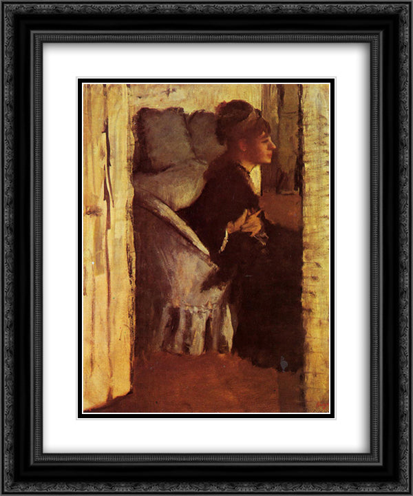 Woman Putting on her Gloves 20x24 Black Ornate Wood Framed Art Print Poster with Double Matting by Degas, Edgar