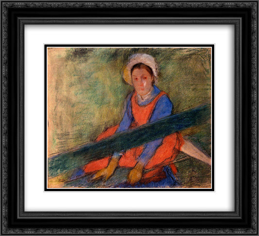Woman Seated on a Bench 22x20 Black Ornate Wood Framed Art Print Poster with Double Matting by Degas, Edgar