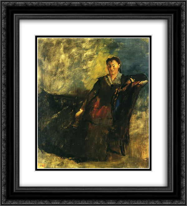 Woman Seated on a Canape 20x22 Black Ornate Wood Framed Art Print Poster with Double Matting by Degas, Edgar