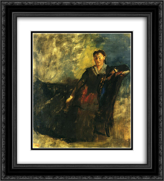 Woman Seated on a Canape 20x22 Black Ornate Wood Framed Art Print Poster with Double Matting by Degas, Edgar