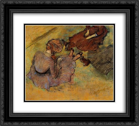 Woman Seated on the Grass 22x20 Black Ornate Wood Framed Art Print Poster with Double Matting by Degas, Edgar