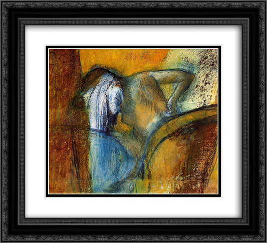 Woman Seen from Behind, Drying Hair 22x20 Black Ornate Wood Framed Art Print Poster with Double Matting by Degas, Edgar