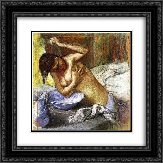 Woman Sponging Her Chest 20x20 Black Ornate Wood Framed Art Print Poster with Double Matting by Degas, Edgar