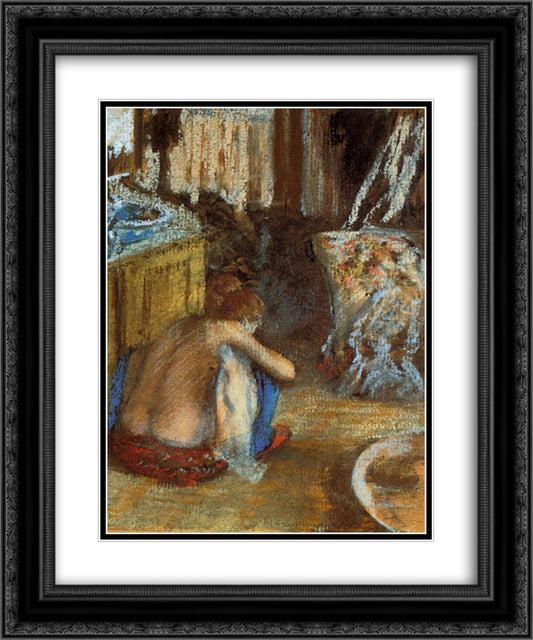 Woman Squatting 20x24 Black Ornate Wood Framed Art Print Poster with Double Matting by Degas, Edgar