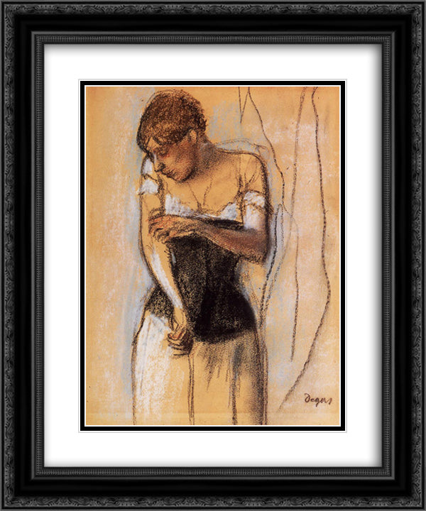 Woman Touching Her Arm 20x24 Black Ornate Wood Framed Art Print Poster with Double Matting by Degas, Edgar