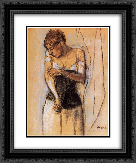 Woman Touching Her Arm 20x24 Black Ornate Wood Framed Art Print Poster with Double Matting by Degas, Edgar