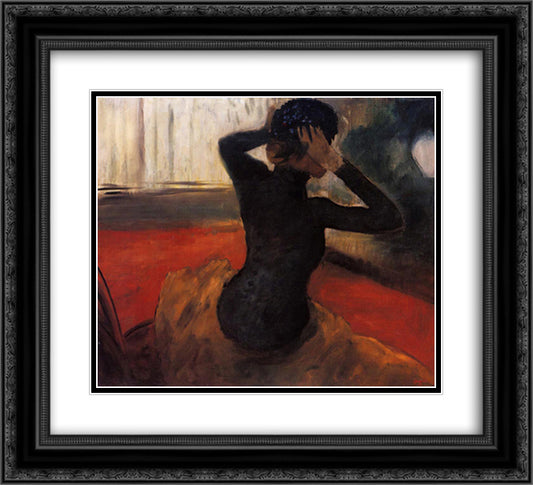 Woman Trying on a Hat 22x20 Black Ornate Wood Framed Art Print Poster with Double Matting by Degas, Edgar